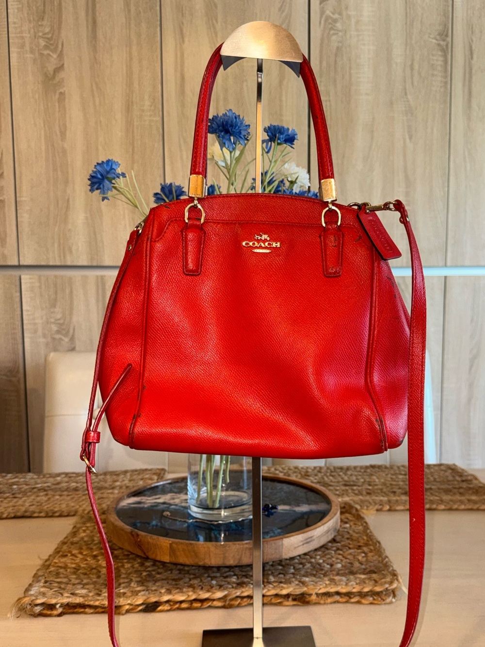 Coach Minetta Leather Crossbody Satchel Tote Bag-HARD TO FIND Cardinal Red!